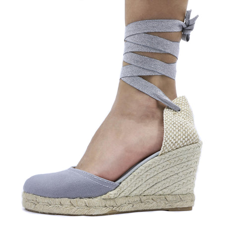 700 pearl grey ankle wrap wedge
