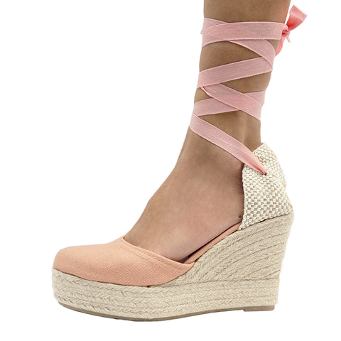 800 shell pink ankle wrap wedge